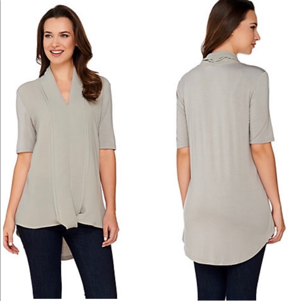 NEW! H by Halston KnitTop with Chiffon Drape Front